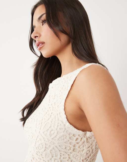 Gina Tricot – Maxikleid aus Häkelstrick in Cremeweiß, 3 von 4