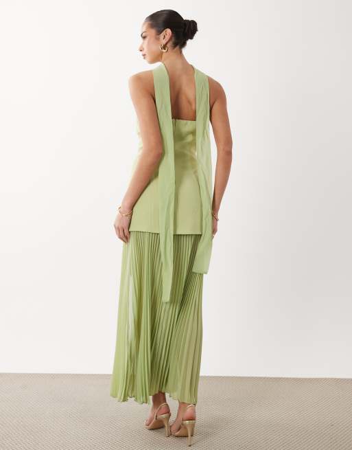 Gina Tricot – Maxikleid in Grün mit tiefer Taille und Schaldetail, 3 von 4