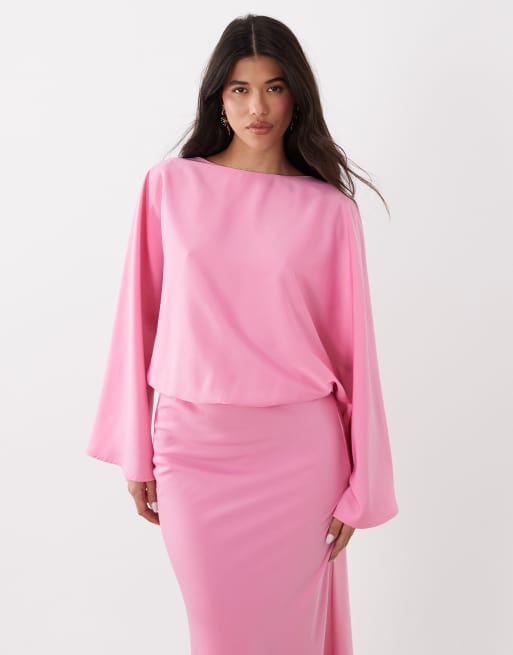 Gina Tricot – Maxikleid in Rosa mit drapierter Rückseite, 3 von 4