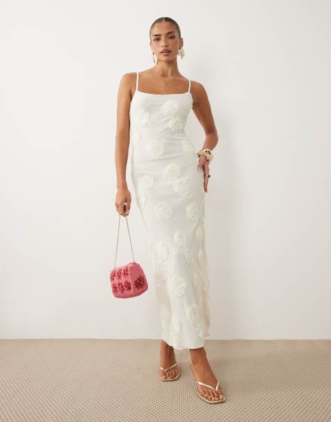 Gina Tricot – Maxikleid in Weiß mit Stickerei und Riemchenträgern - view 1