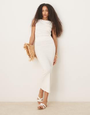 Gina Tricot - Maxirock aus Jersey in Creme mit weicher Haptik und gerafftem Detail an der Seite-Weiß