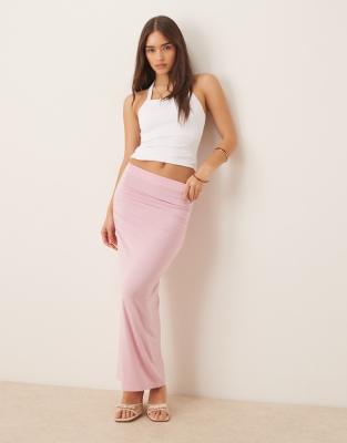 Gina Tricot - Maxirock aus Jersey in Rosa mit weicher Haptik und gerafftem Detail an der Seite, Kombiteil