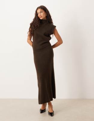 Gina Tricot - Maxirock aus Wolle und Alpakawolle in Braun, Kombiteil-Brown