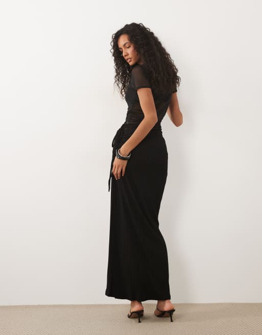Gina Tricot Maxirock mit Bindedetail und Raffungen in Schwarz, 4 von 5