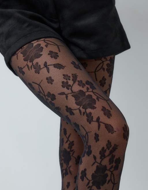 Gina Tricot medias efecto encaje floral negras, 3 de 5