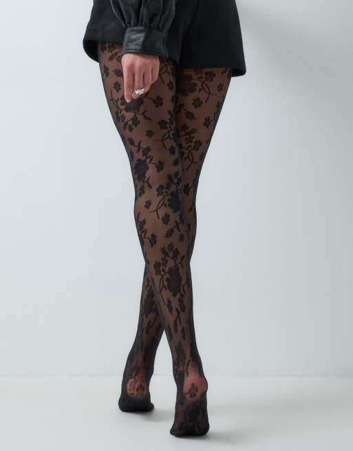 Gina Tricot medias efecto encaje floral negras, 5 de 5