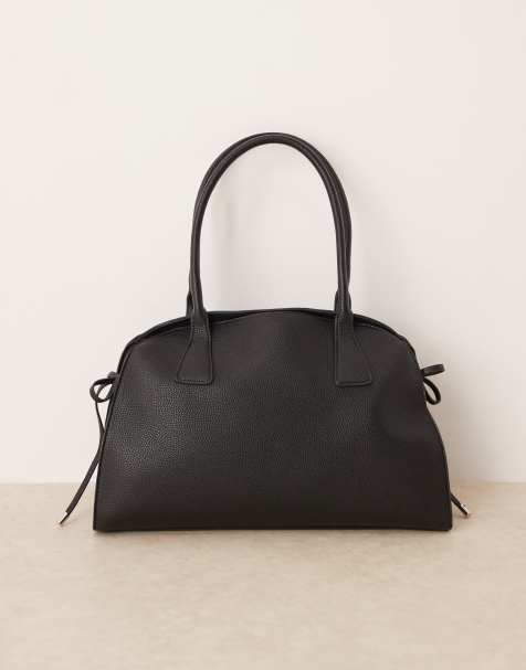 Gina Tricot medium relaxed PU leather tote in black - view 1
