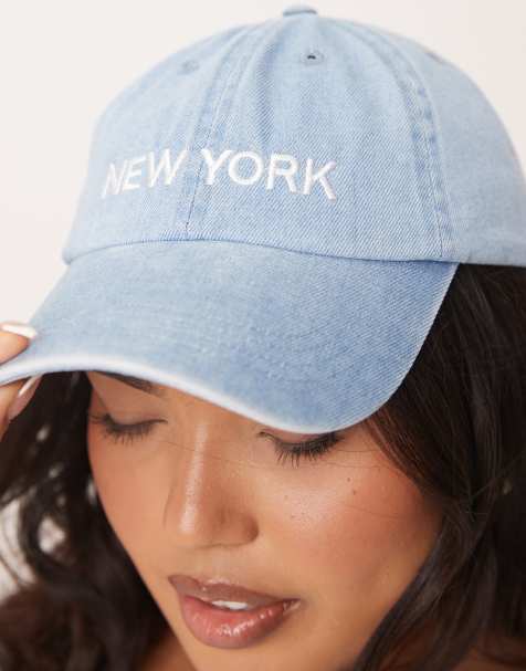 Gina Tricot – Mellanblå, tvättad keps i denim med New York-tryck - view 1