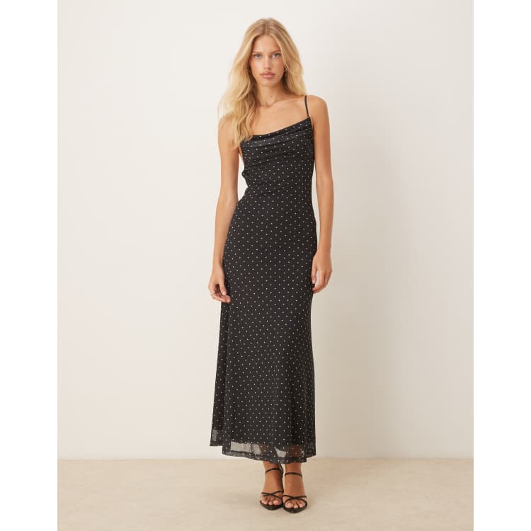 white satin midi dress Zoie Satin Ruffle Midi Dress
