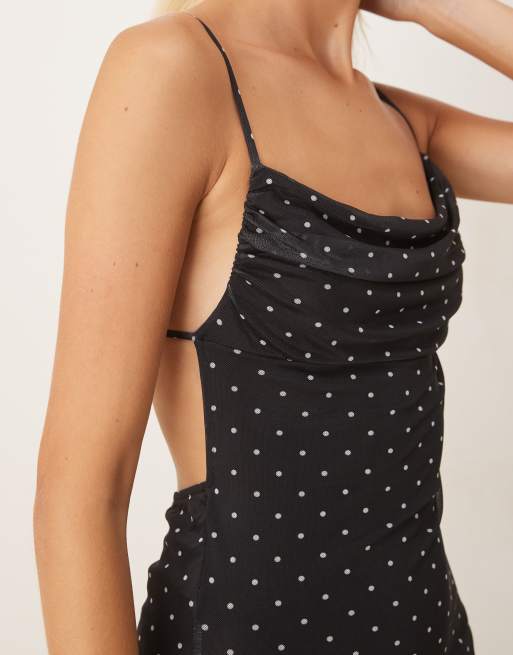 Gina Tricot mesh midi dress in black and white polka dots | ASOS