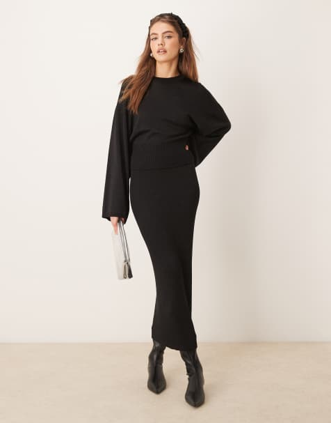 Gina Tricot metallic fine knit maxi skirt in black - part of a set - view 1