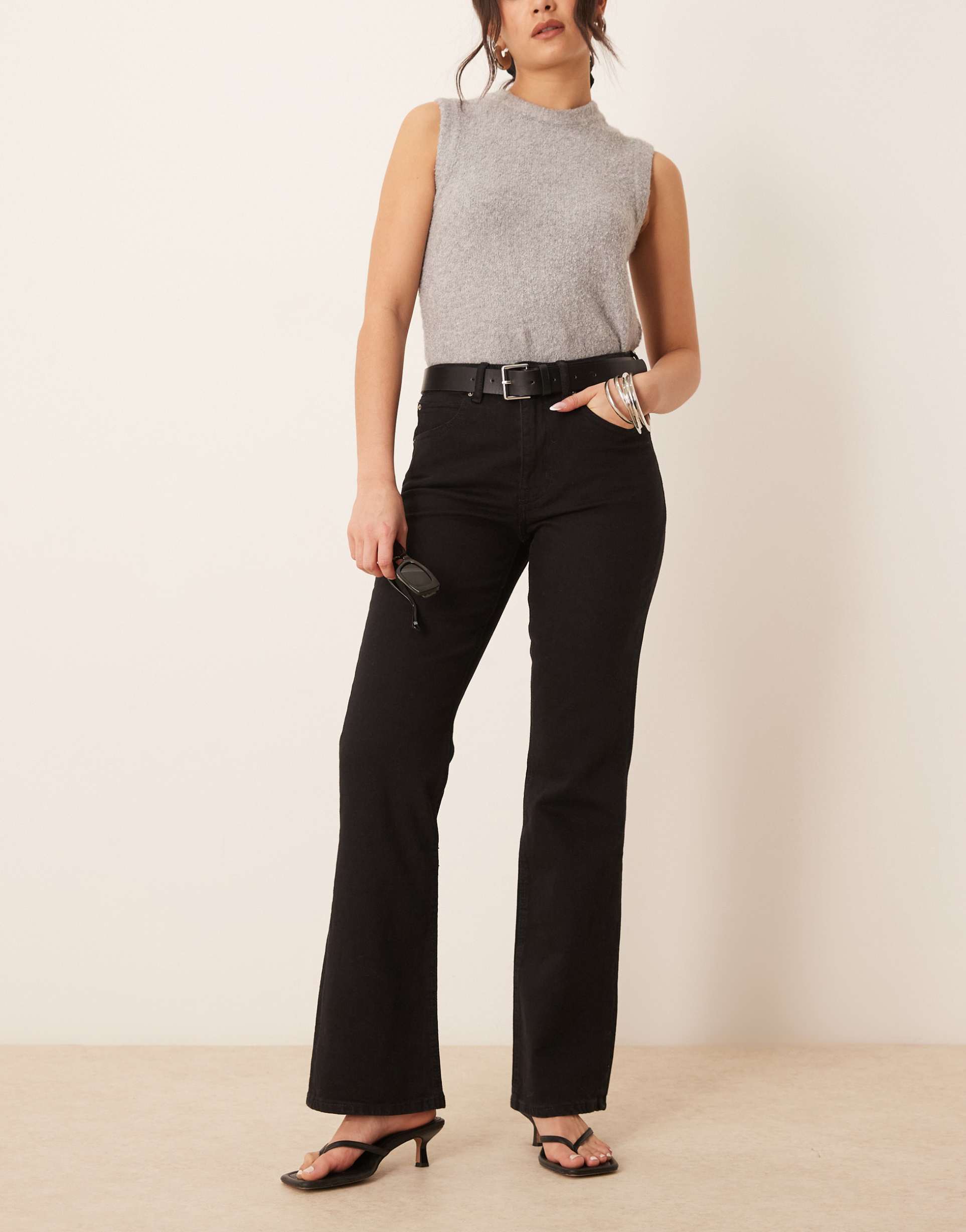 gina tricot mid rise bootcut flare stretch jeans in clean black
