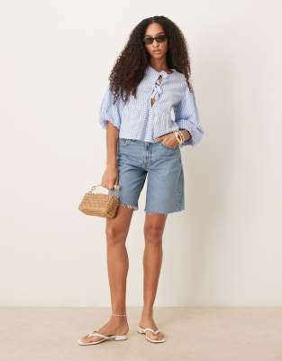 GINA TRICOT MID SHORT SLEEVE BOW TIE FRONT BLOUSE 