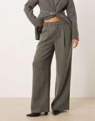 Gina Tricot Mid Waist Herringbone Pants In Gray