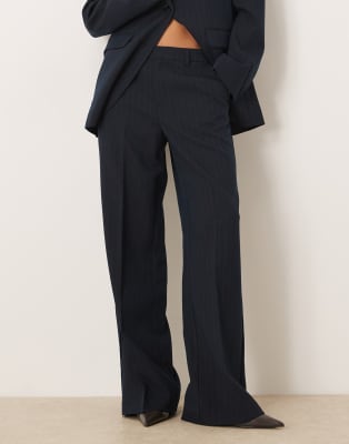 Gina Tricot Mid Waist Straight Pants In Blue