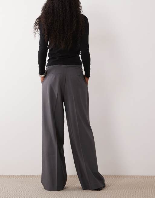 Gina Tricot mid waist tailored belted pants in dark gray, 4 of 5