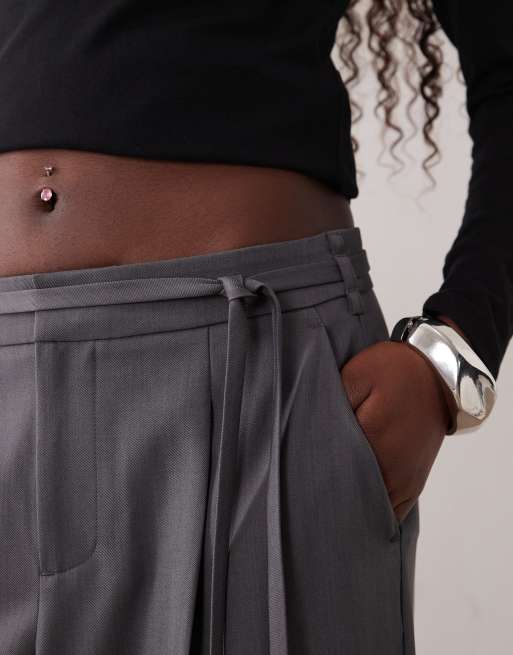Gina Tricot mid waist tailored belted pants in dark gray, 5 of 5