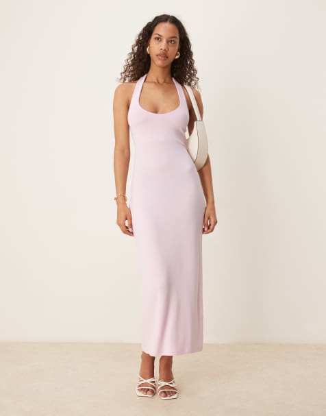 Gina Tricot - Midaxi jurk met gestrikte halternek en open achterkant in roze - view 1