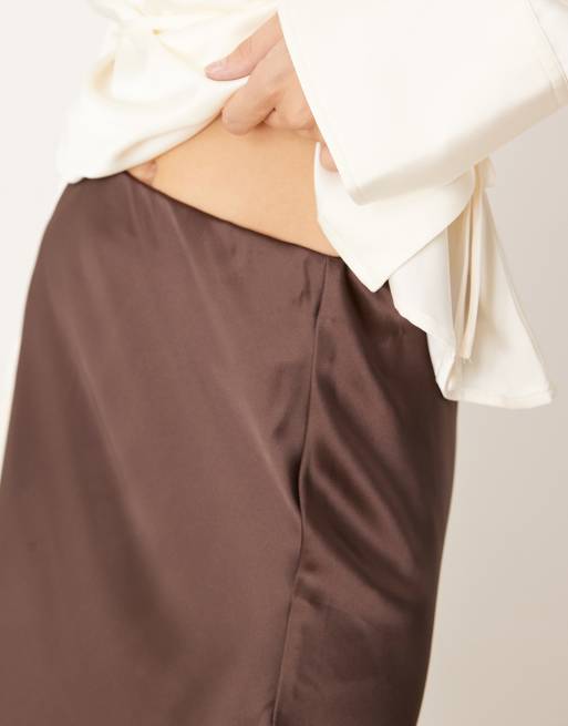 Gina Tricot midi satin skirt in brown, 5 of 5