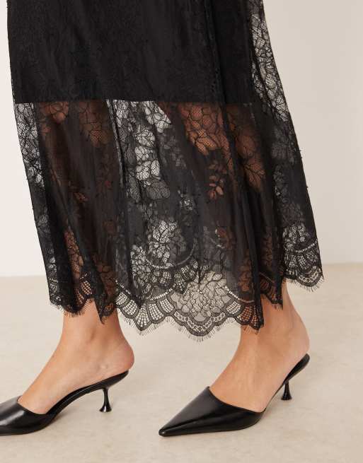 Gina Tricot midi skirt with lace insert in black, 3 of 5
