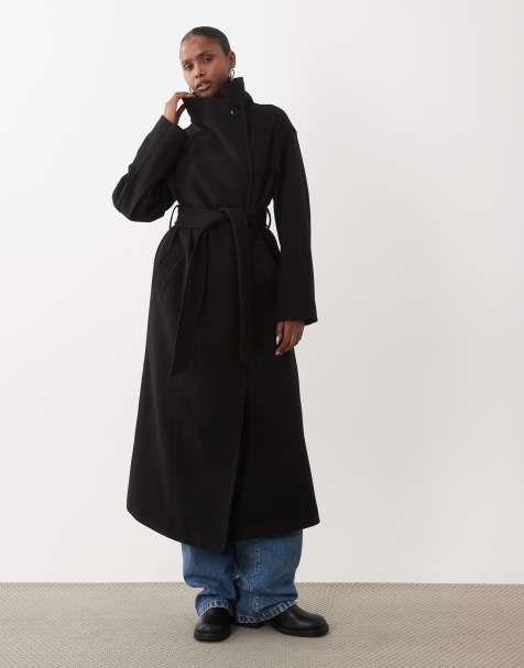 Gina Tricot Midimantel mit hohem Kragen aus Wolle in Schwarz - view 1