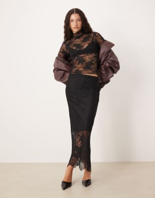 Gina Tricot - Midirock in Schwarz mit Spitzeneinsatz