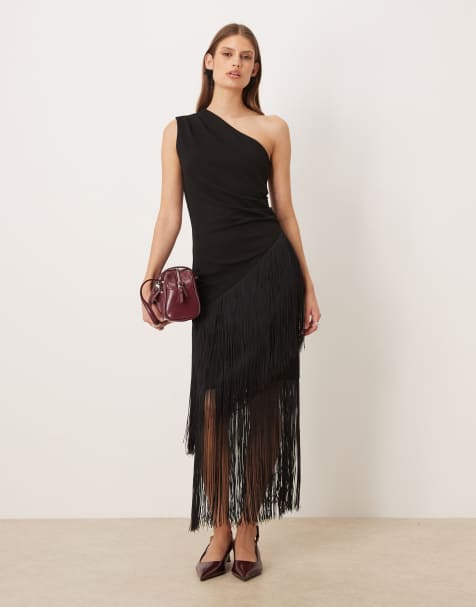 Gina Tricot - Midirok met franjes in zwart, deel van co-ord set - view 1