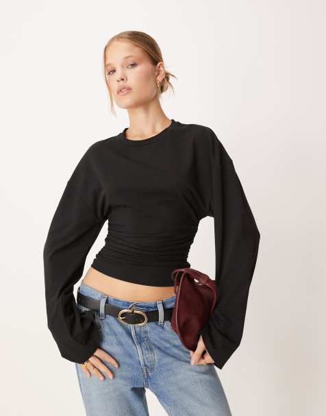 Gina Tricot – Miękki czarny top z rękawami typu dzwon - view 1