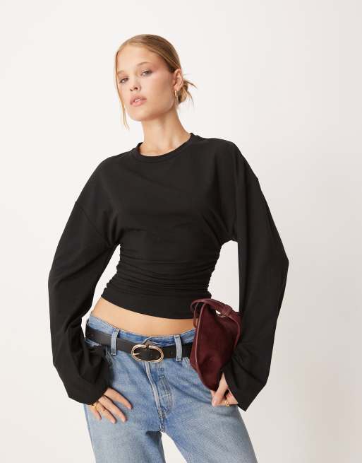 Gina Tricot – Miękki czarny top z rękawami typu dzwon