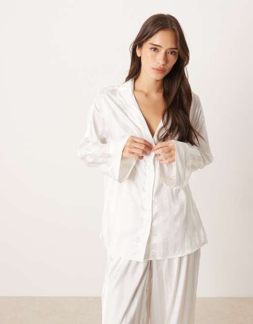 Gina Tricot – Mieszaj i łącz – Biała satynowa góra od piżamy w paski