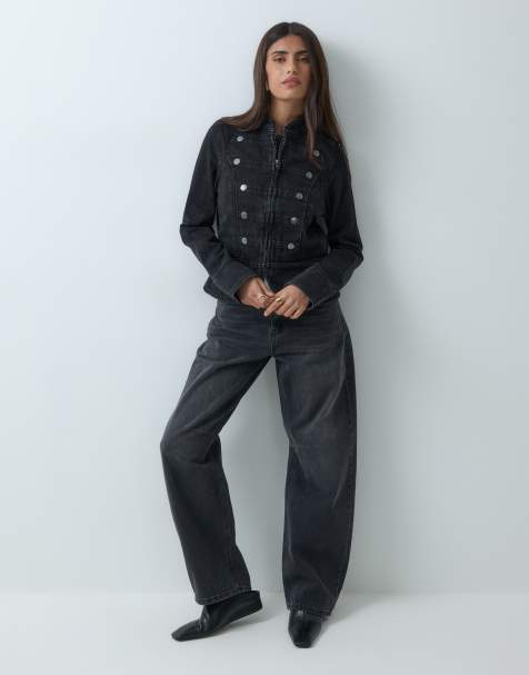 Gina Tricot military denim jacket in washed black - view 1