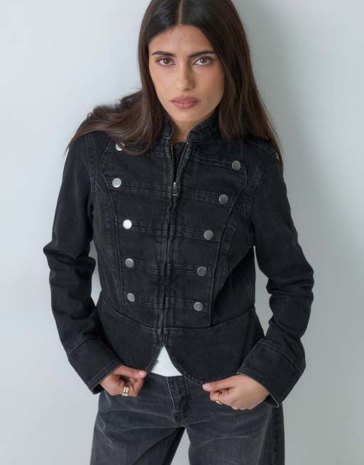 Gina Tricot military denim jacket in washed black, 2 of 5