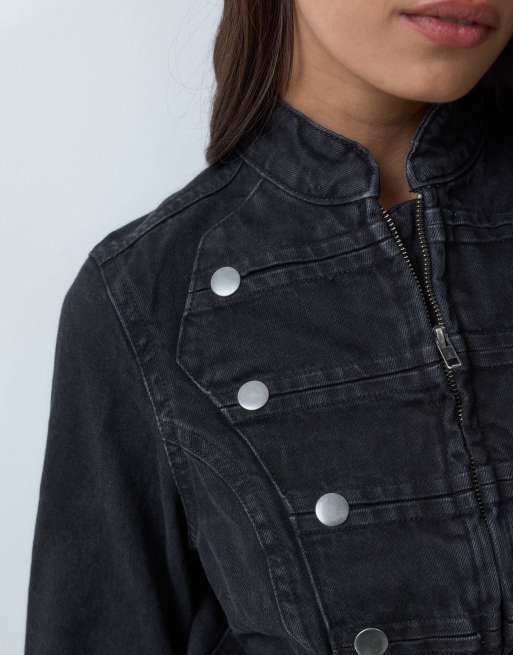 Gina Tricot military denim jacket in washed black, 4 of 5