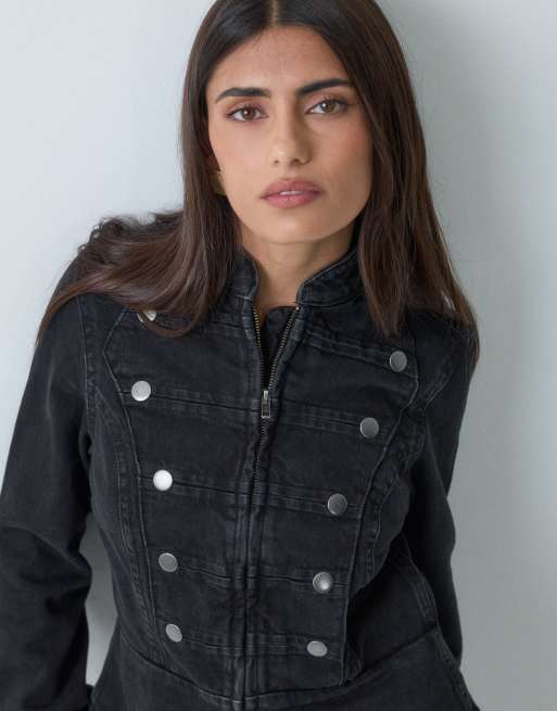 Gina Tricot militær denimjakke i vasket sort, 5 af 5