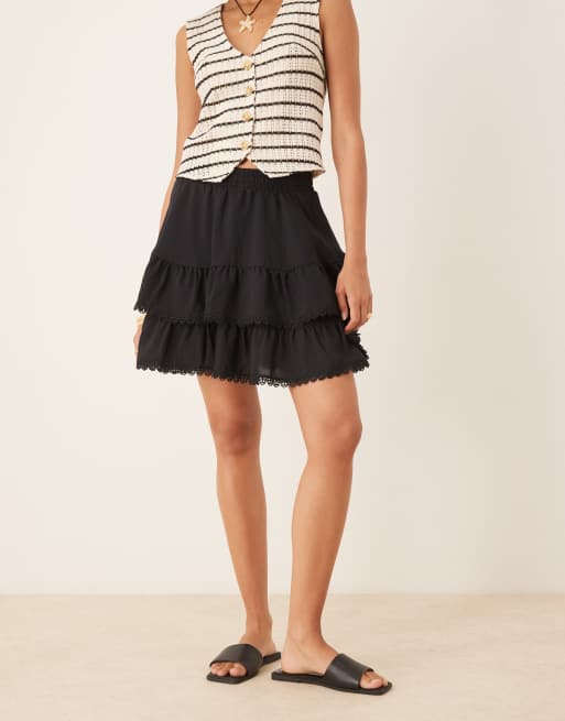 Gina Tricot - Mini boho rara rok met stroken in zwart, 5 van 5