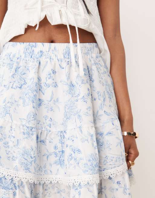 Gina Tricot mini boho rara skirt in blue flower, 5 of 5