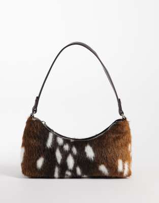 Gina Tricot Mini Hair On Shoulder Bag In Brown