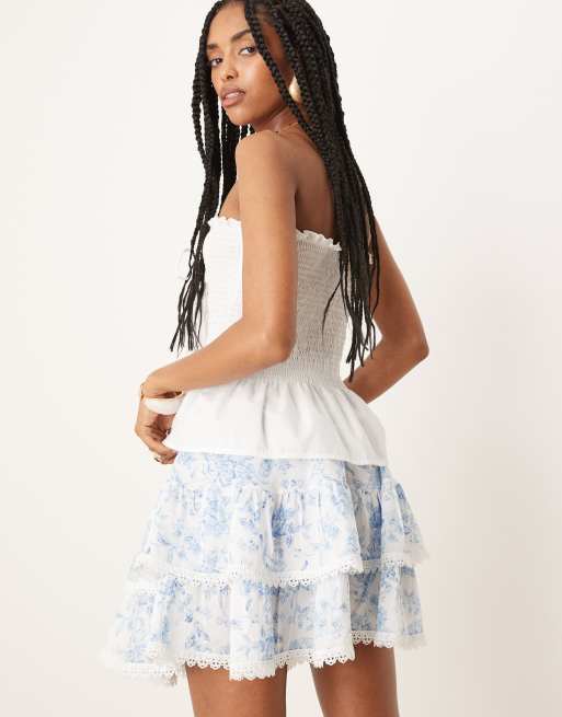 Gina Tricot - Mini-jupe bohème à volants - Bleu fleuri, 2 de 5