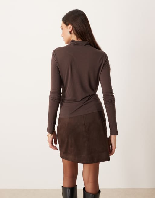 Gina Tricot - Mini-jupe en imitation daim - Marron foncé, 2 de 5