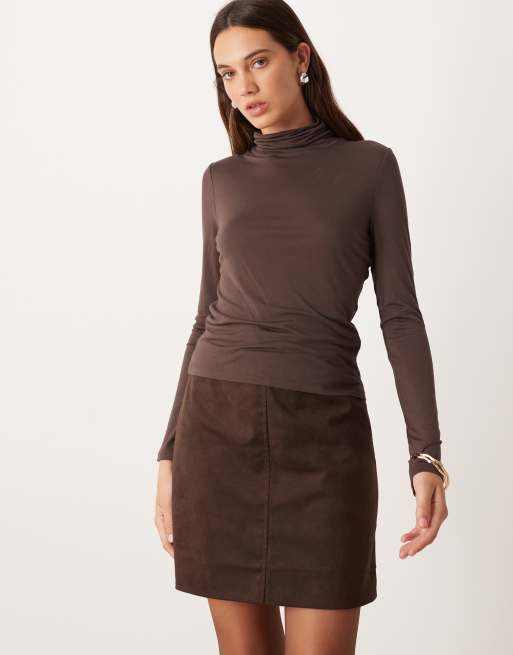 Gina Tricot - Mini-jupe en imitation daim - Marron foncé, 4 de 5