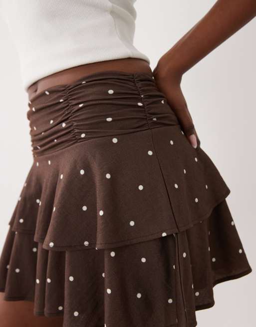 Gina Tricot - Mini-jupe volantée à pois - Marron, 4 de 5