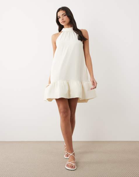 Gina Tricot - Mini jurk met halternek en ruches in crème - view 1