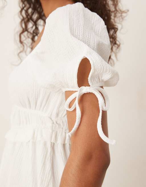 Gina Tricot - Mini jurk met korte pofmouwen in wit, 4 van 4