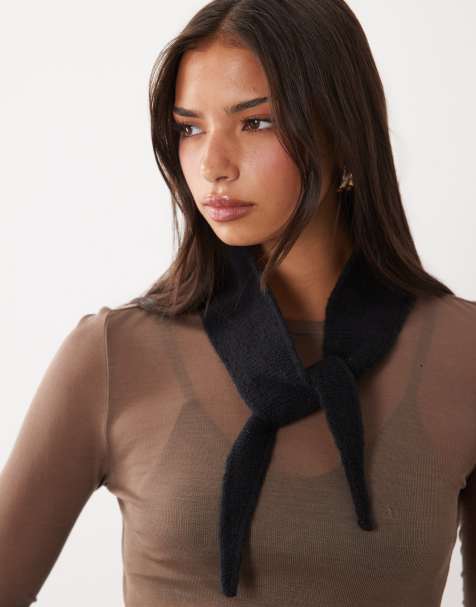 Gina Tricot mini knit neck scarf in black - view 1