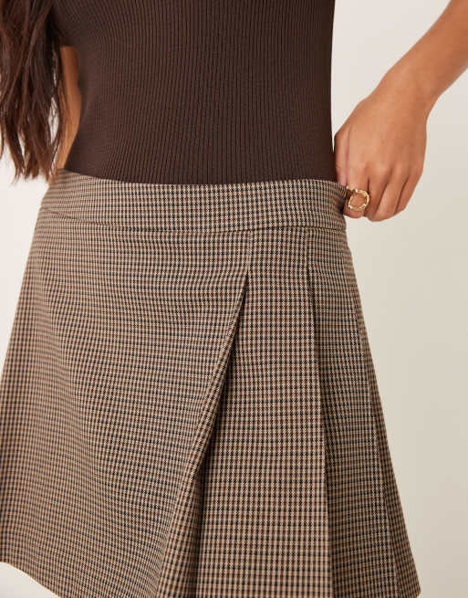 Gina Tricot mini pleated skirt in brown plaid