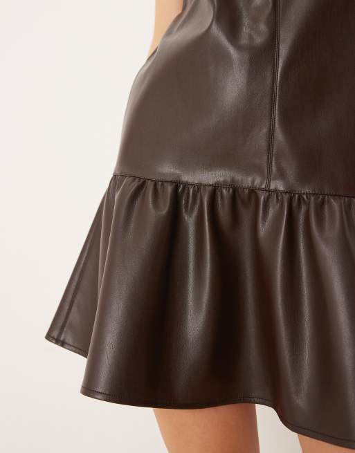 Gina Tricot mini PU dress in brown, 3 of 4