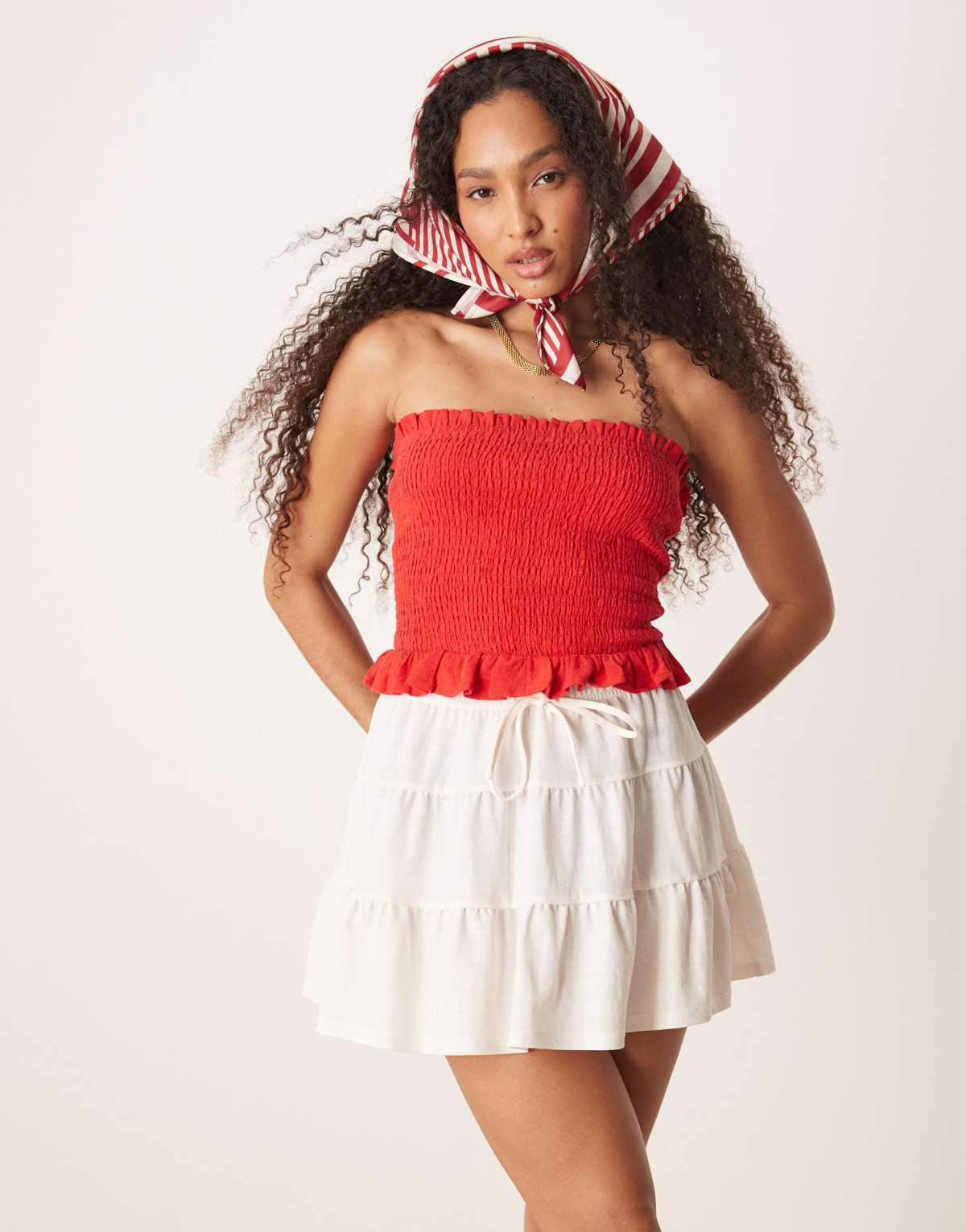 Gina Tricot mini ruffle skirt in cream
