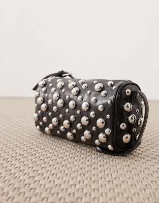 Gina Tricot Mini Shoulder Bag With Silver-tone Stud Detailing In Black