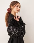 [GINA TRICOT] Gina Tricot mini slouchy tote sequin bag in black One Size Black