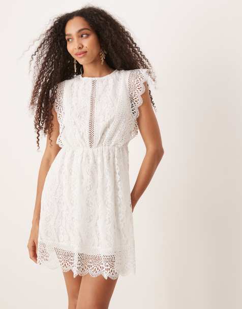 Gina Tricot – Mini-Sommerkleid aus Spitze in Weiß - view 1